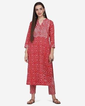 bandhani print straight kurta & pants set