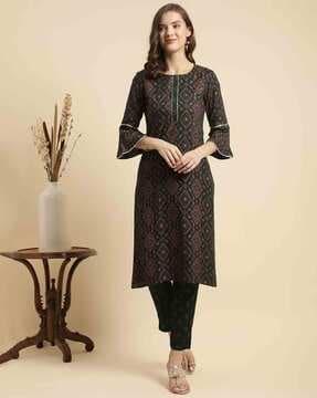 bandhani print straight kurta with pants