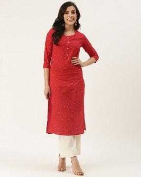 bandhani print straight kurta