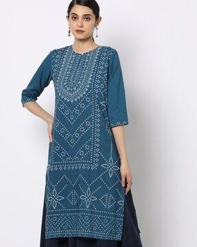 bandhani print straight kurta