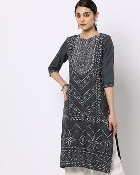 bandhani print straight kurta