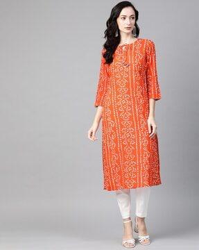 bandhani print straight kurta