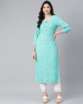 bandhani print straight kurta