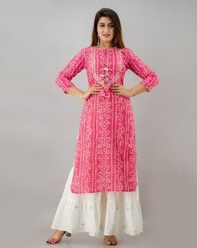 bandhani print straight kurta