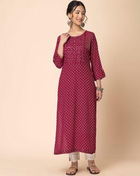 bandhani print straight kurta