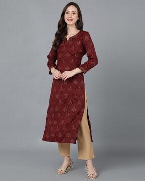 bandhani print straight kurta