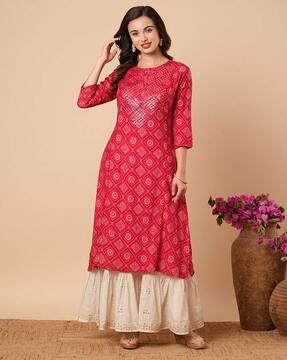 bandhani print straight kurta