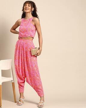 bandhani print top & patiala pants set