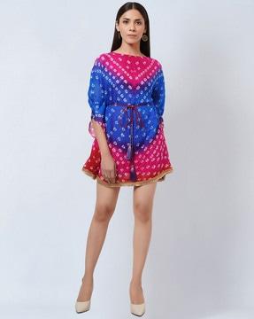 bandhani print tunic with belt