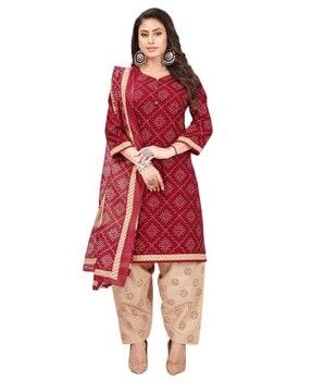 bandhani print unstitched dress material