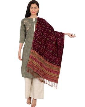 bandhani print wool shawl