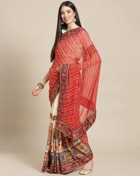 bandhani printed georgette half &  half saree