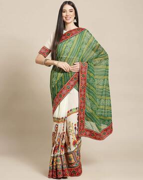 bandhani printed georgette half & half saree