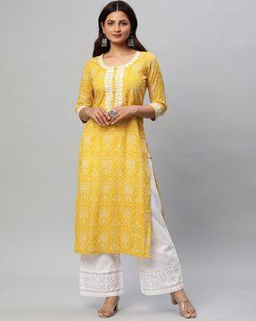 bandhani printed straight kurta