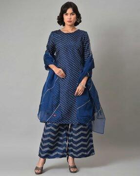 bandhani straight kurta suit set