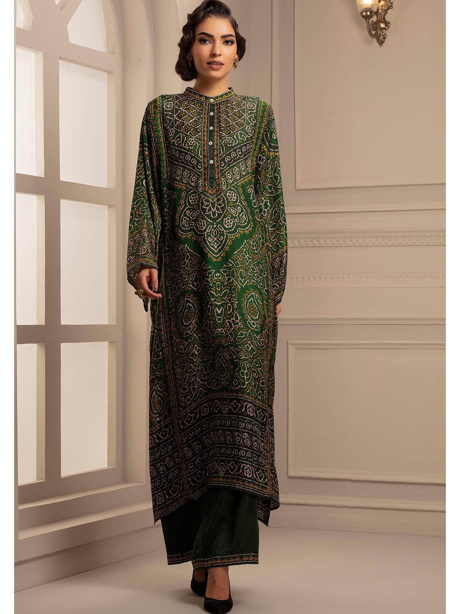 bandhej ghazala emerald tunic with palazzo (set of 2)