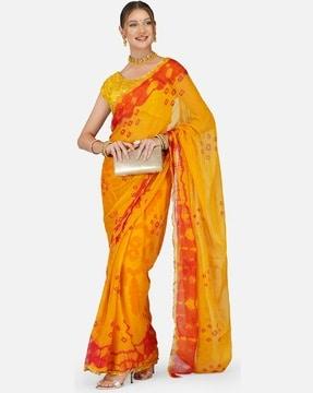 bandhej print saree with blouse piece