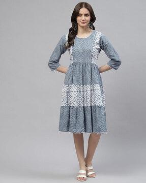 bandhej print tiered dress