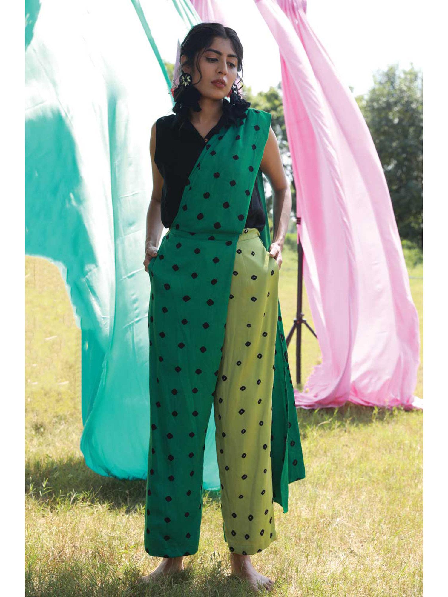 bandhej saree pants - green