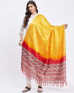 bandhini print dupatta with tassels