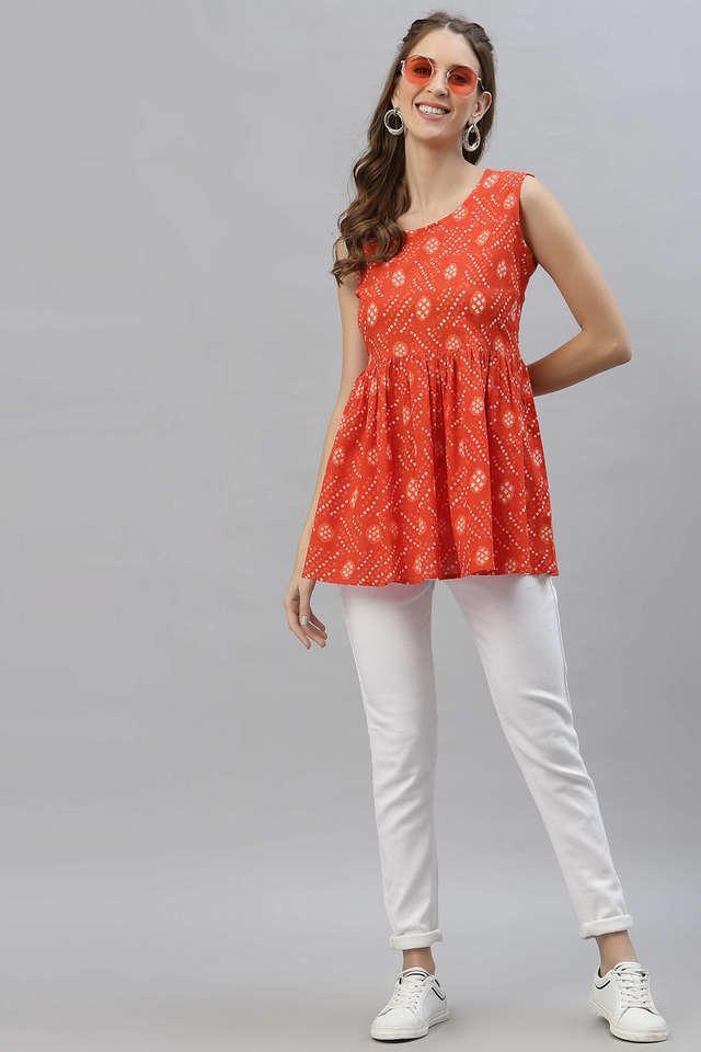 bandhni cotton round neck womens top