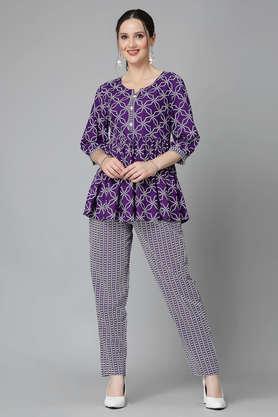 bandhni full length rayon woven women's co-ord set - purple