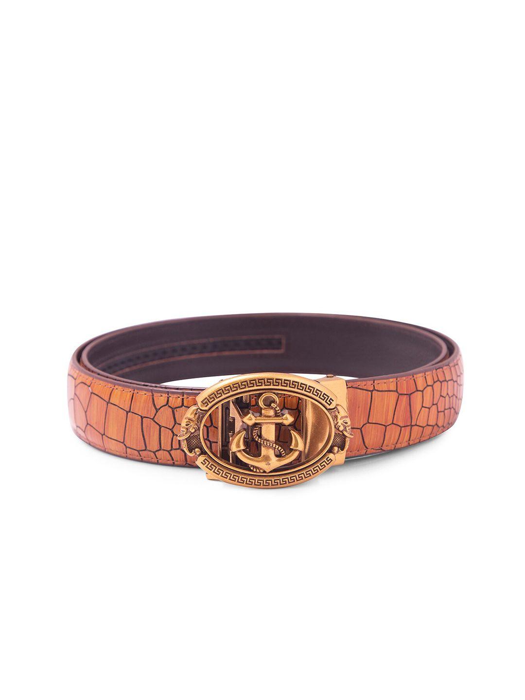 bange men orange & gold-toned textured anchor leather belt