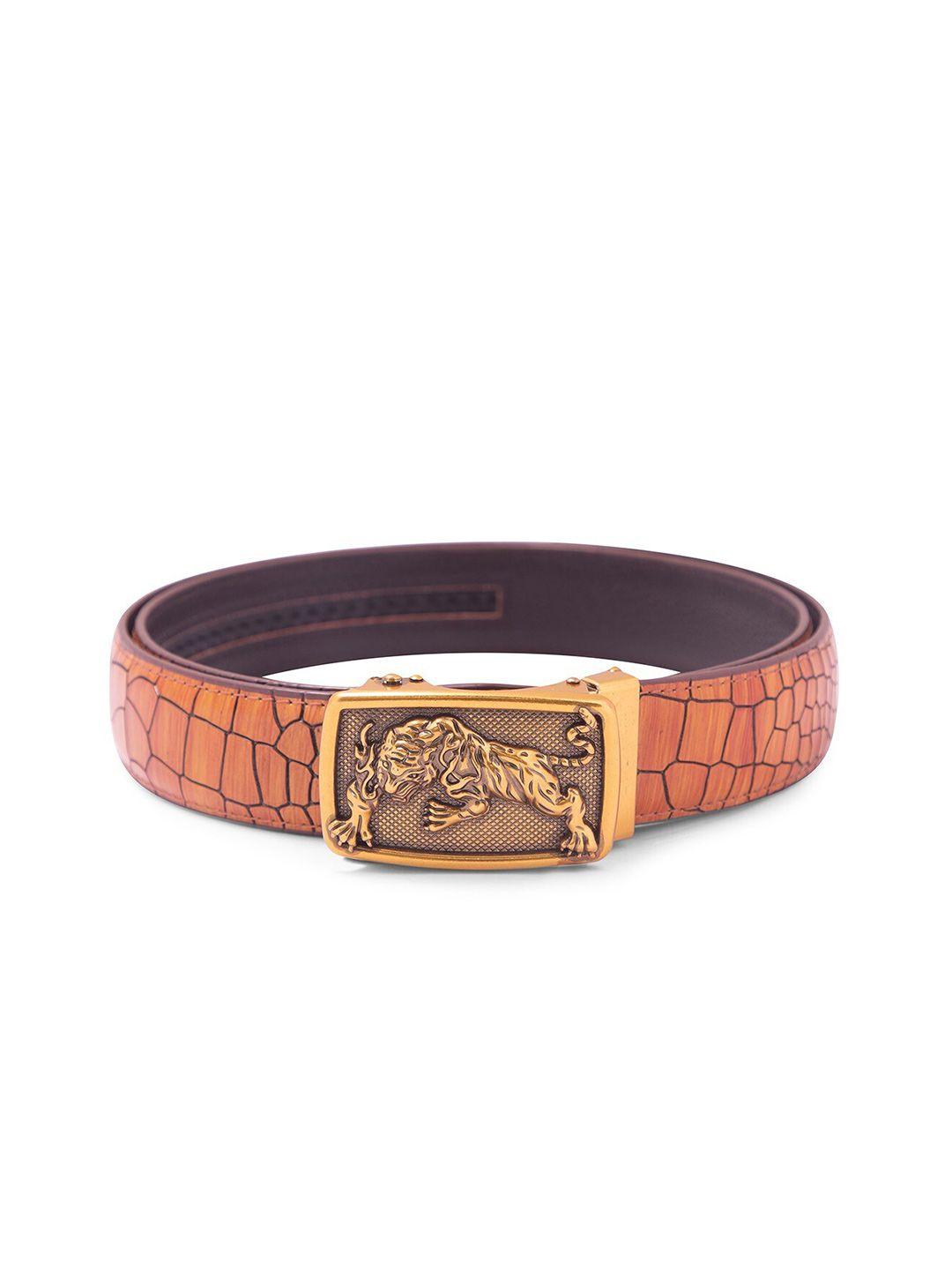 bange men orange textured leather belt with bronze buckle