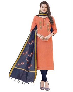 banglori cotton embroidered dress material with khatali handwork