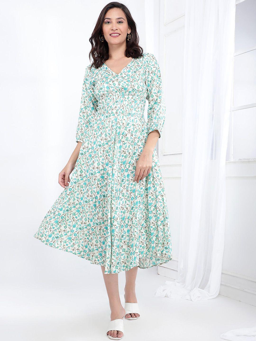 bani women green & hint of mint floral print liva a-line midi dress