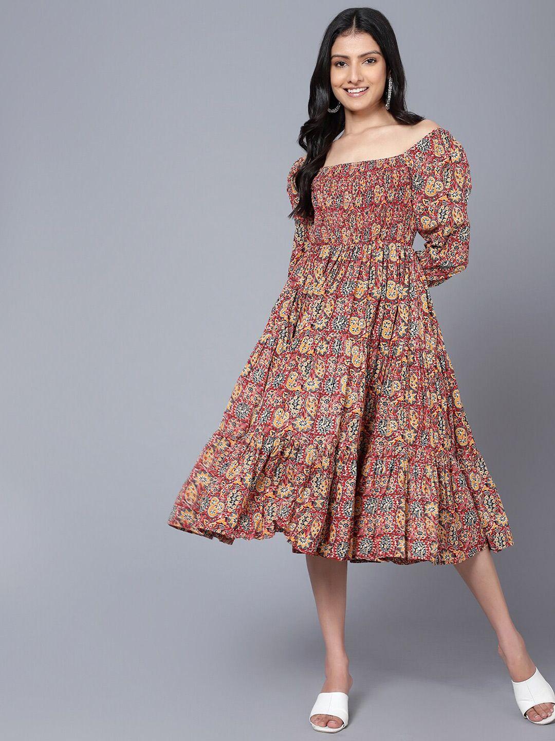 bani women printed cotton off-shoulder a-line midi dress