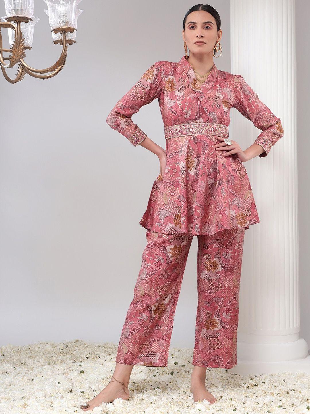 bani abstract printed shawl neck tunic with straight trousers