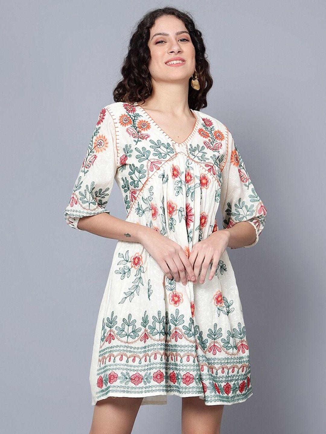 bani floral print puff sleeve empire pure cotton dress