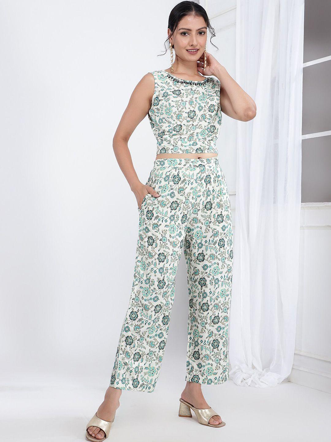 bani floral printed top & shrug & trousers co-ords