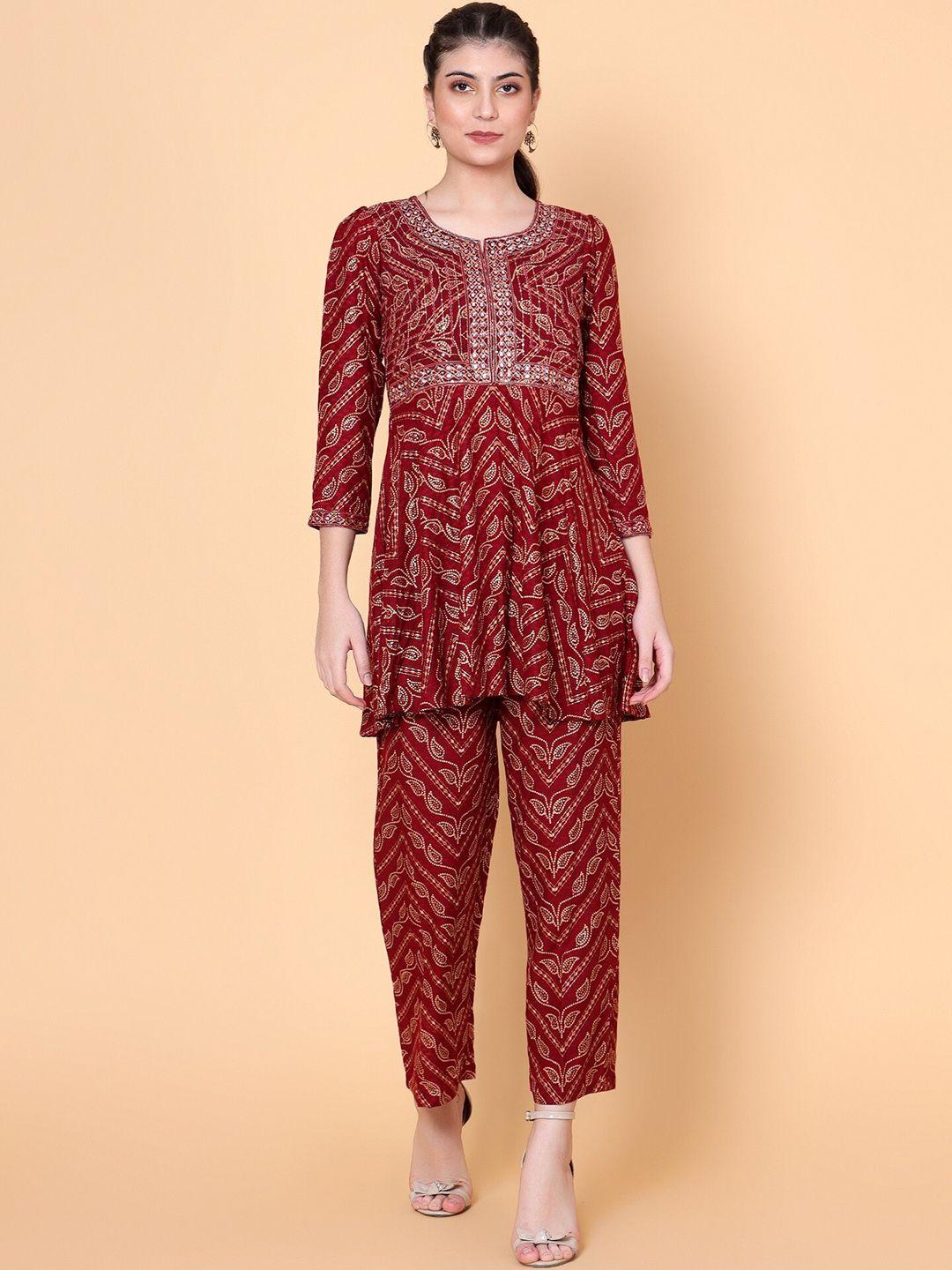 bani women bandhani printed tunic & trousers