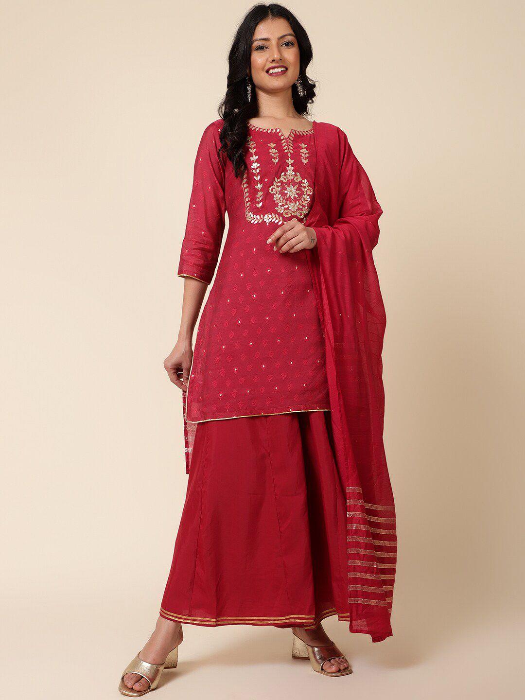 bani women ethnic motifs embroidered chanderi cotton kurta with sharara & dupatta