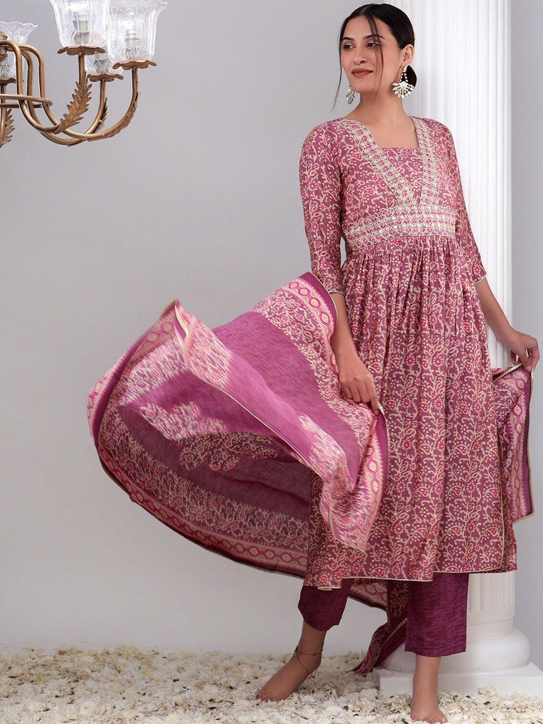 bani women ethnic motifs embroidered mirror work chanderi silk kurta set
