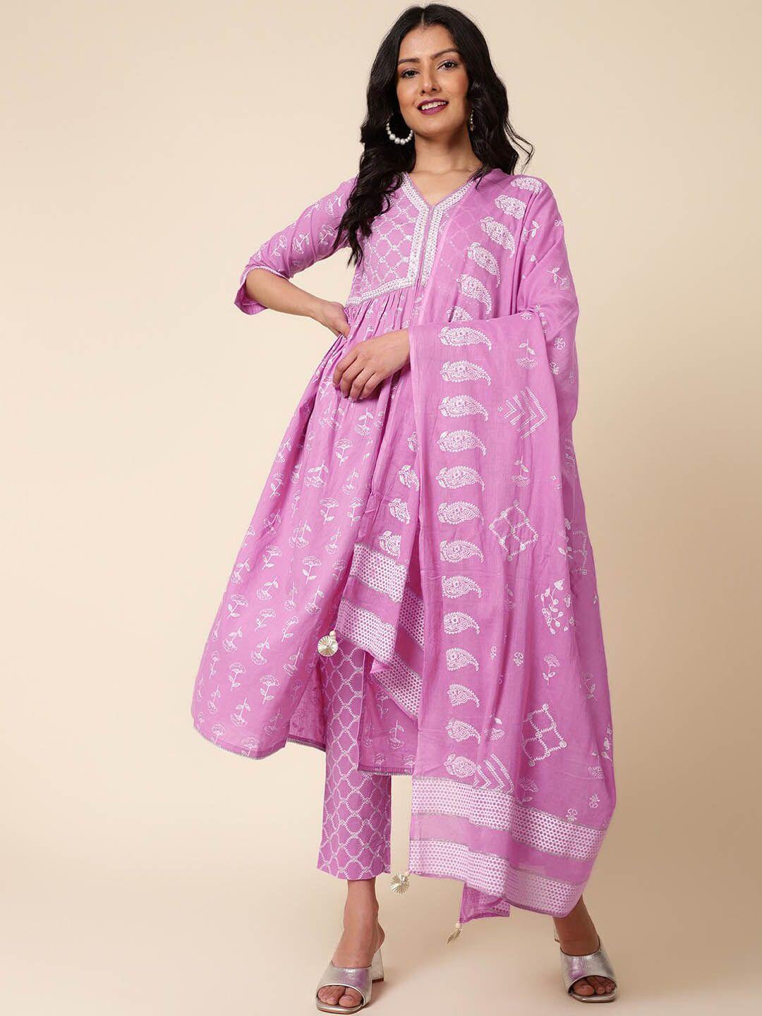bani women ethnic motifs printed pure cotton kurta with trousers & dupatta