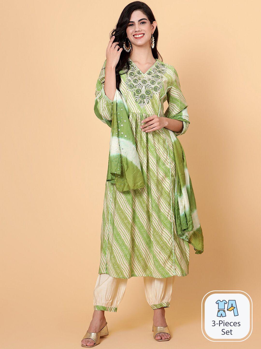 bani women ethnic motifs printed pure cotton straight kurta & salwar with dupatta