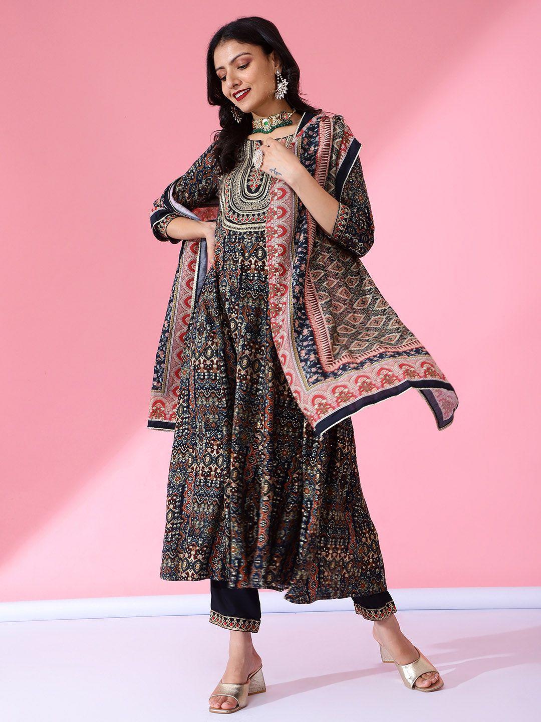 bani women ethnic motifs printed sequined liva kurta with trousers & dupatta