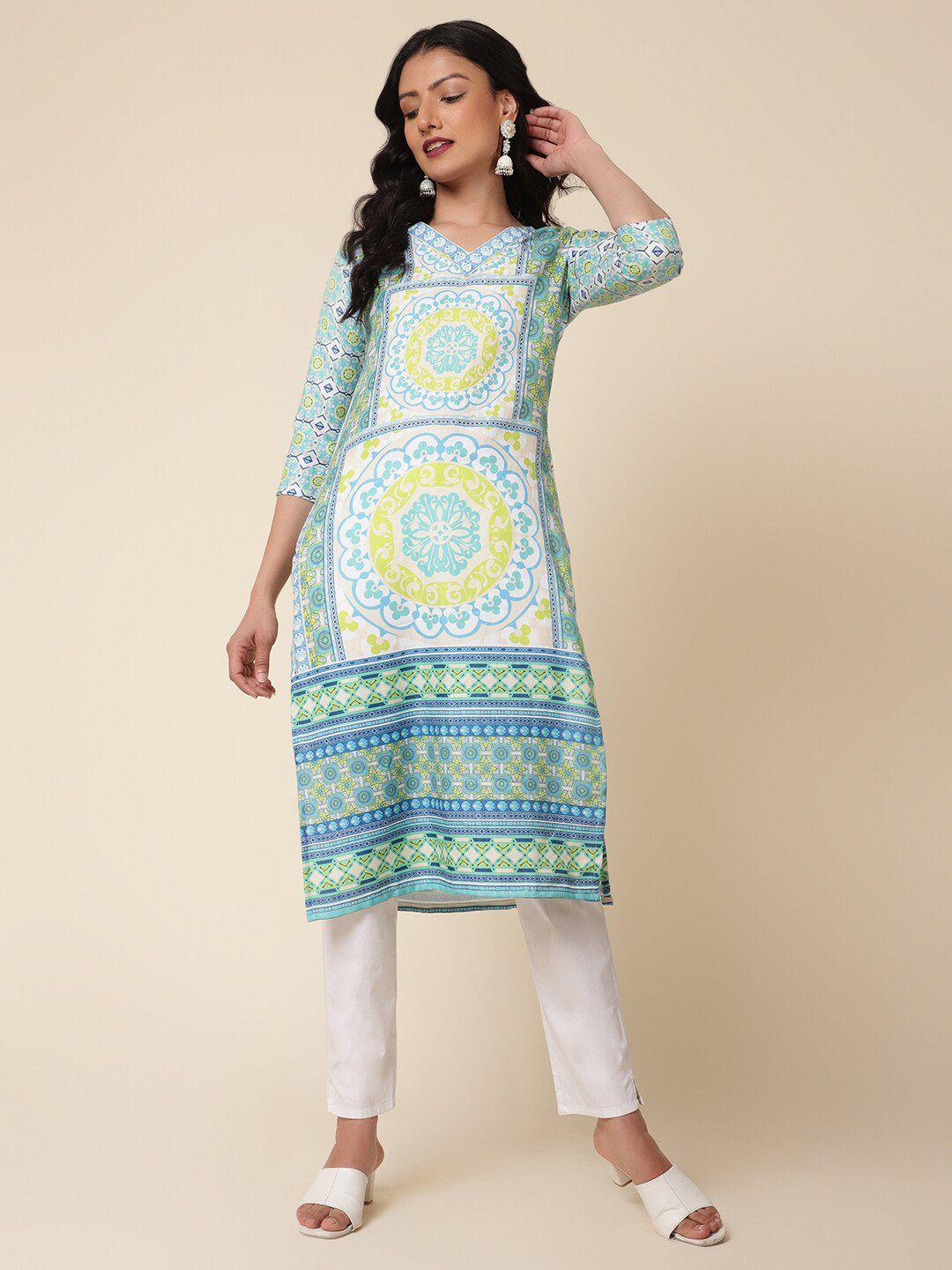 bani women ethnic motifs printed v-neck straight kurta