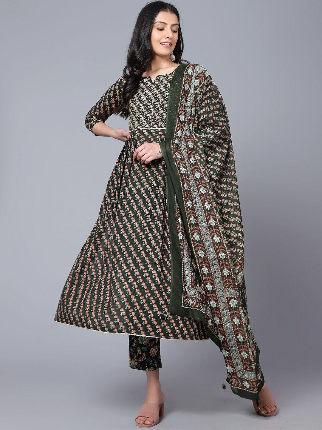 bani women ethnic print printed pleated sequinned cotton kurta with trousers & dupatta
