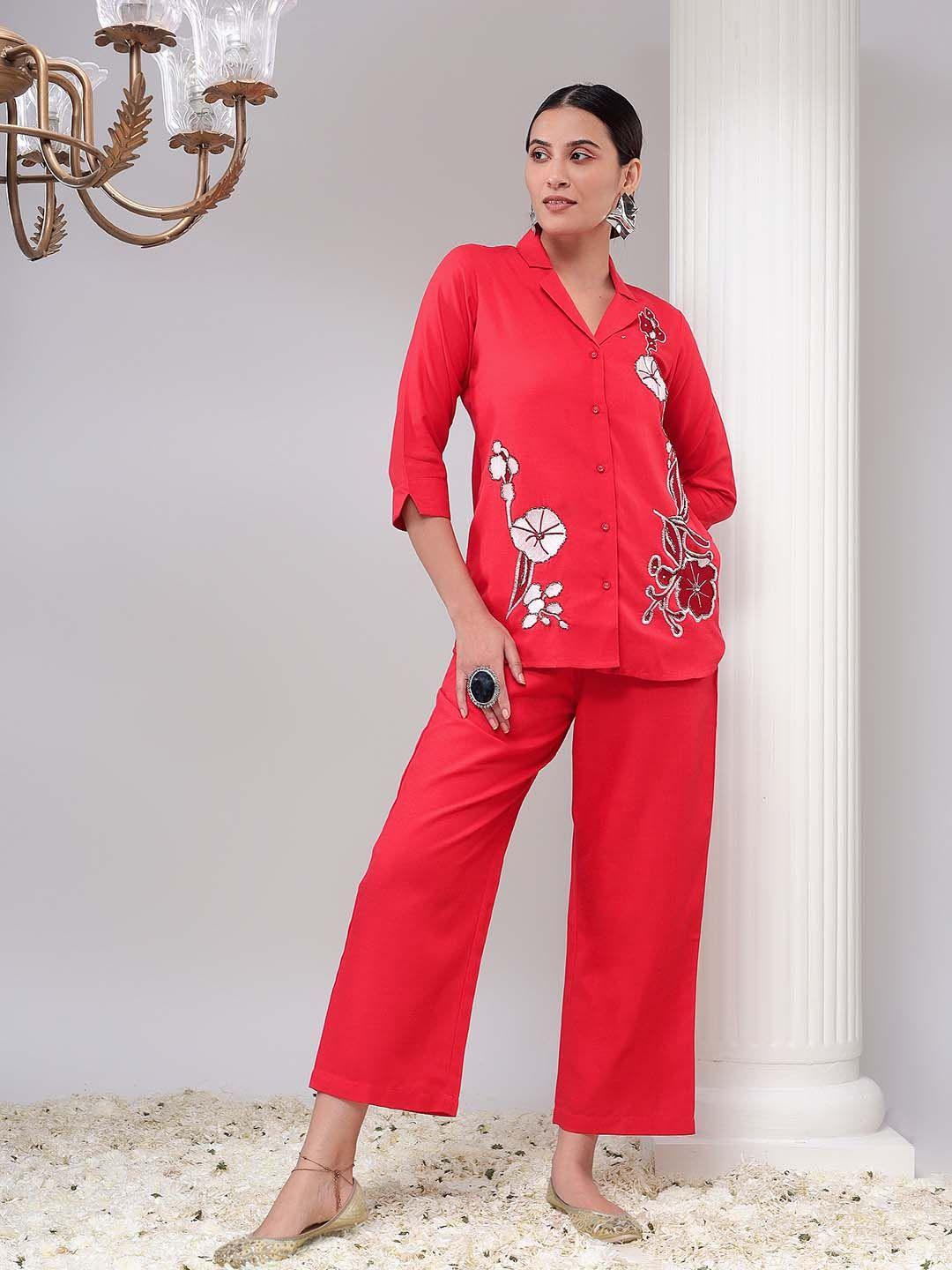 bani women floral embroidered shirt & palazzos set