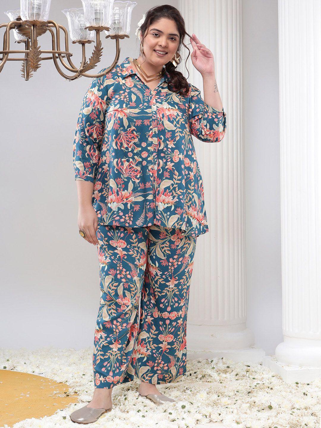 bani women floral print cuffed sleeves shirt & trousers set