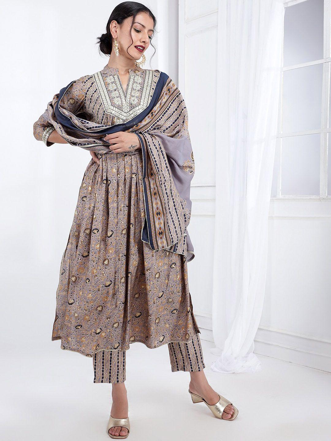 bani women floral printed regular kurta with trousers & with dupatta