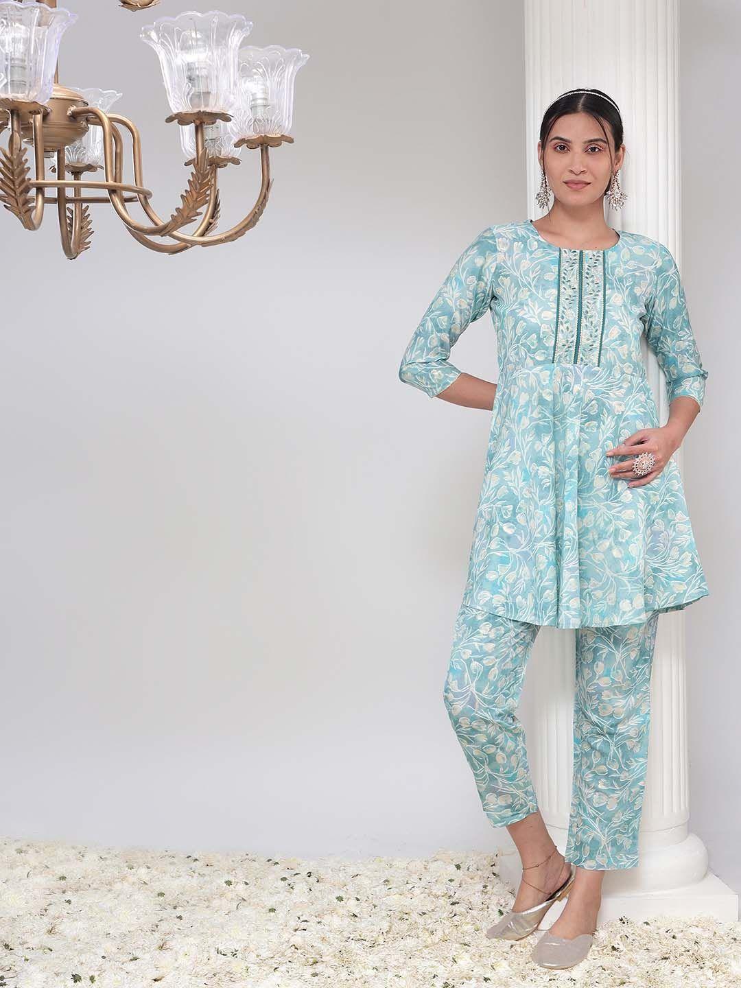bani women floral printed round neck a-line kurta with trousers