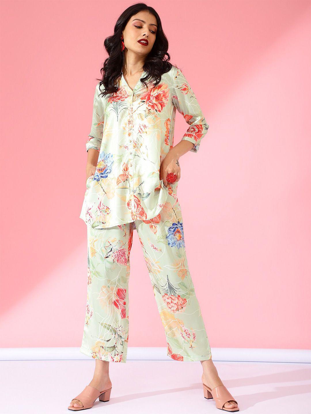 bani women floral printed shirt & trousers