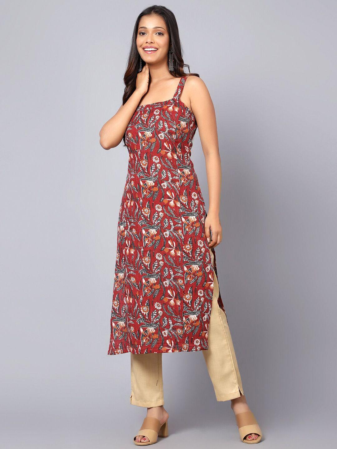 bani women floral printed shoulder straps pure cotton kurta