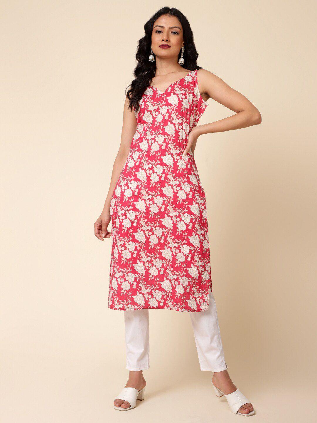 bani women floral printed v-neck sleeveless pure cotton kurta