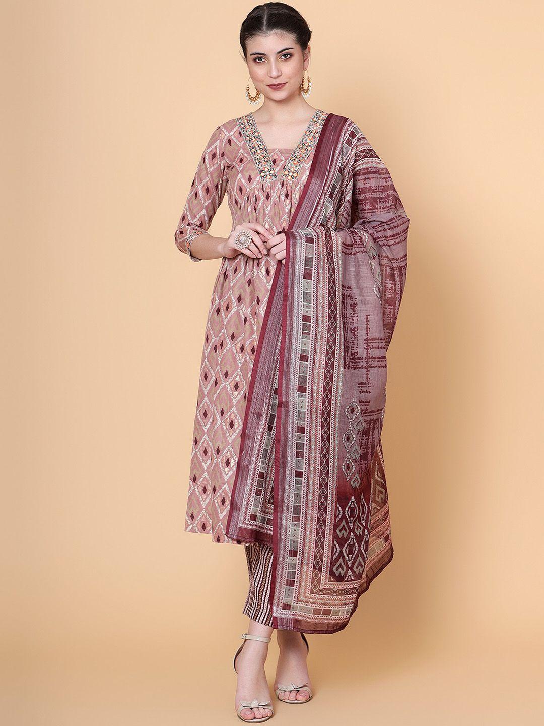 bani women geometric printed empire kurta with trousers & dupatta